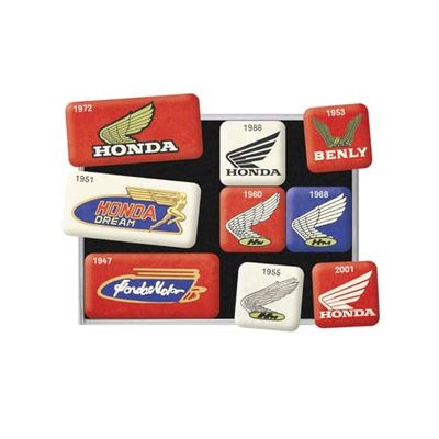 Nostalgic-Art Juego de Imanes Retro, 9 Unidades, Honda – Logo Evolution – Idea de Regalo para Moteros, decoración para el frigorífico, diseño Vintage
