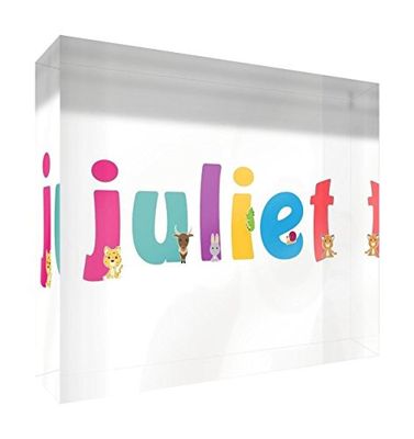 Little Helper recuerdo decorativo de acrílico transparente pulido como diamante estilo illustratif pintado con el nombre de joven Juliet 10,5 x 15 x 2 cm gran