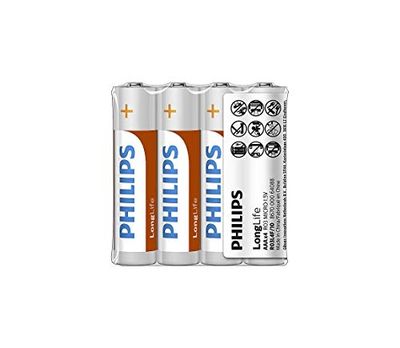 Philips Pilhas AAA - R03L4F, conjunto de 4 pilhas, tecnologia de cloreto de zinco, 3 anos de duração