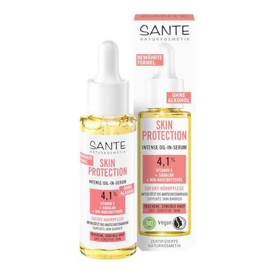 SANTE Naturkosmetik-serum med E-vitamin, squalan och ekologisk nypon olja, omedelbart närande vård för lugnande, regenererad hud och en mjuk hudkänsla, hudskydd intensivt serum, 30 ml