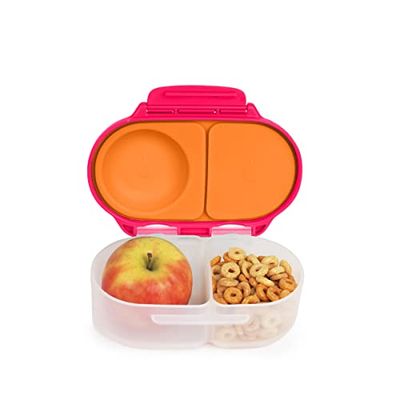 b.box Snackbox | Mini Bento Lunch Box with 2 Leakproof Compartments | Ideal for Toddlers, Kids Lunch & Snacks | Fits Whole Piece of Fruit | BPA Free - Strawberry Shake