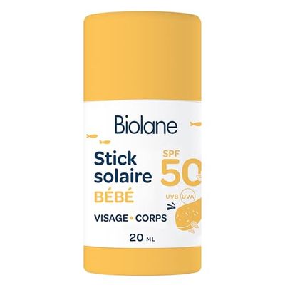 BIOLANE - Stick Solaire Bébé SPF 50 - Protection Visage et Corps - Haute Protection Contre UVA et UVB - Peaux Sensibles - Résistant à l'eau - Texture invisible