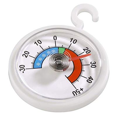 Xavax Thermomètre analogique pour réfrigérateur, freezer ou congélateur (à suspendre au réfrigérateur, congélateur, cave à vin, minibar, minimum -30 degrés, maximum 50 degrés, format rond) Blanc