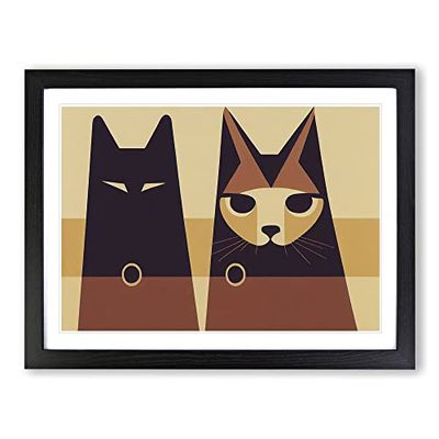 Two Abstract Cats Vol.6 H1022 Framed Print for Living Room Bedroom Home Office Décor, Wall Art Picture Ready to Hang, Black A3 Frame (46 x 34 cm)