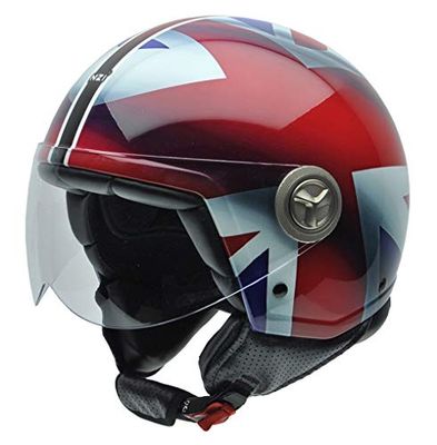 NZI 3D vintage II capacete de motociclo, branco/azul/vermelho detalhe bandeira britânica, L