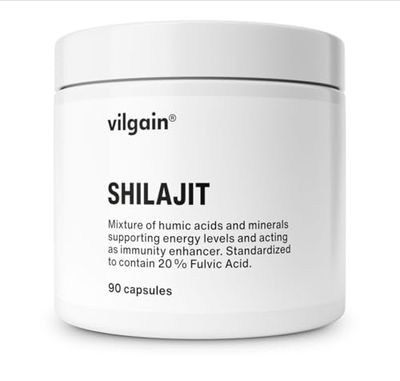 Vilgain Shilajit - 400 mg per Capsule, 20% fulvic Acid, Supports Vitality, Energy, Immunity & Cognitive Functions, antioxidant Effect, no additives,