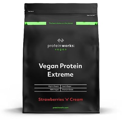 Protein Works - Vegan Protein Extreme , 29g Plant Based Protein , Added Vitamin Blend , 57 Servings , Strawberries 'n' Cream , 2kg
