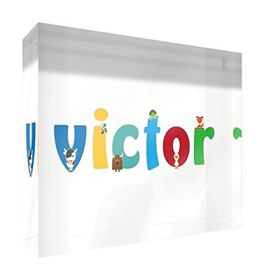 Little Helper Souvenir Décoratif en Acrylique Transparent Poli comme Diamant Style Illustratif Coloré avec le Nom de Jeune Garçon Victor 10,5 x 15 x 2 cm Grand