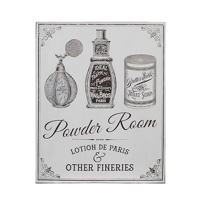 Premier Housewares Powder Room Vintage Metal Sign | Tin Wall Sign with Printing | Metal Wall Plaque Sign for Decoration | Traditional Wall Art Plaque for Bathroom, Dressing