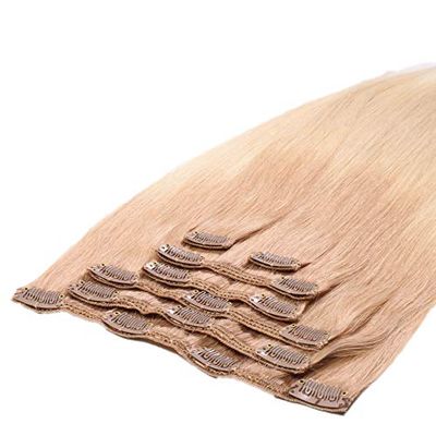h2h Premium Clip-in Extensions Made of Remy Real Hair, 7 Pieces, 100 g Set, Straight, 40 cm, Colour 18-22 Honey Ombre