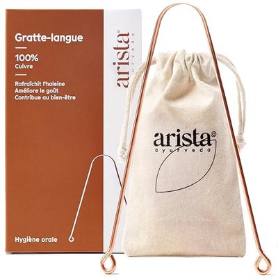 Arista Gratte Langue, Pack de 1, Gratte Langue Cuivre Ayurveda Pour une Haleine Fraiche, Rape Langue Antibactérien, Grattoir Langue Ayurvédique en Cuivre