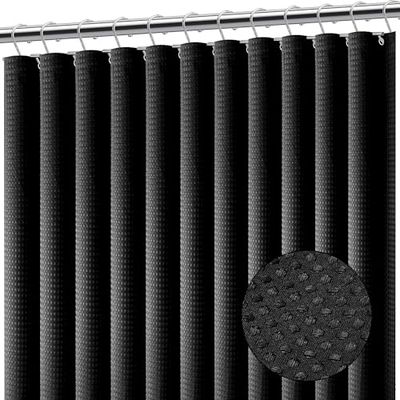 Clara Clark Black Shower Curtain - Waterproof Shower Curtains for Bathroom, Waffle Shower Curtain Fabric, Bathroom Curtain, Fabric Shower Curtain 180 x 180 cm (71 x 71 Inch), Cloth Shower Curtain