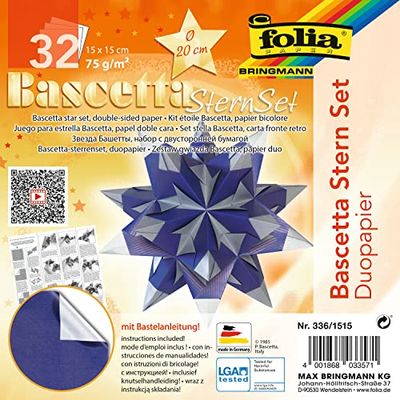 Folia Kit para Hacer Estrellas Folia 836/3030 Bascetta, Color Azul, Azul y Plateado, 15 x 15 cm