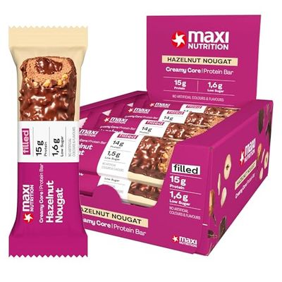 MaxiNutrition Creamy Core Protein Bar - High Protein Snack - Fat-Free, Low in Sugar - 14g Protein - Hazelnut Nougat, 200 kcal per Serving, 12 x 45g