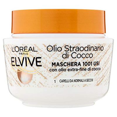 L'Oréal Paris Maschera Nutriente Elvive Olio Straordinario Olio Fine di Cocco per Capelli da Normali a Secchi - 300 ml, 1 pezzo