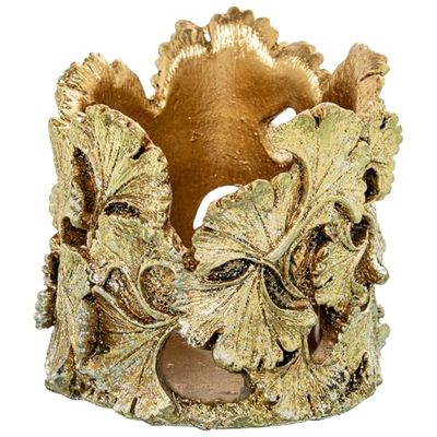 PORTAVELAS RESINA HOJAS DORADO 10X10X10CM