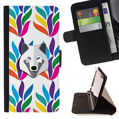 BeanShells [ MICROSOFT LUMIA 850 Hoesje [ Flip Cover Lederen Portemonnee] - Wolf Bloemen Regenboog