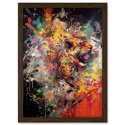 Artery8 Unleash the Beast Action Painting with Tiger Artwork Framed A3 Wall Art Print