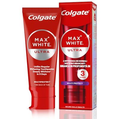 Colgate Max White Ultra Multiprotect tandkräm 50 ml | vitare tänder på 3 dagar* | Skyddar emaljen och känsliga tänder | tandblekning | tar bort djupa fläckar