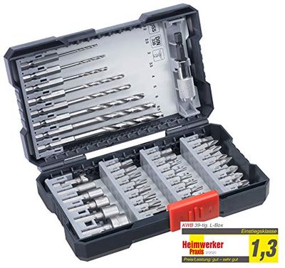 kwb L 39-delige boorbox met zeskantige schacht, 8 x HSS-metaalboren en bits PH, PZ en TX in set incl. verzinker, bithouder en steeksleutelbits