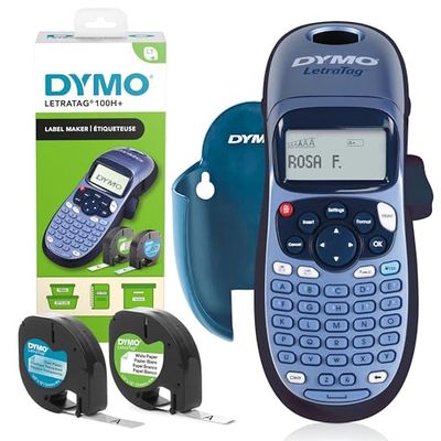 DYMO LetraTag LT-100H+ Kit de base avec étiqueteuse - Étiqueteuse portative - avec ruban pour étiquettes transparentes et en papier