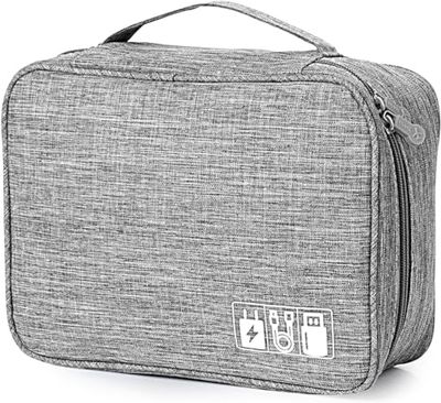 AiQInu Kabelväska universal resekabel arrangör väska kuber kabel fodral, 3 lager vattentät justerbar kabelorganiserare för mobiltelefon laddkabel, powerbank, USB-minnen, SD-kort, GRÅ, XXL-Grau,