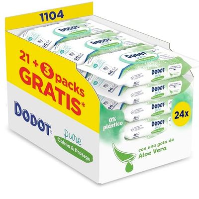 Dodot Chusteczki Czysty Spokój & Chroni Dla Dziecka 24 Pakiety 46 Sztuk = 46 Chusteczki, Pomaga przywrócić naturalne pH skóry, kropla aloesu Vera