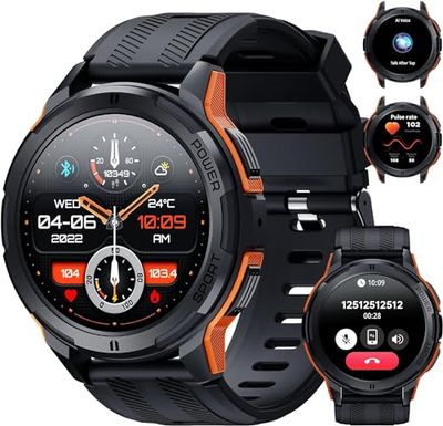 OBA OUKITEL BT10 Smartwatch Uomo con Chiamate Bluetooth, 1,43 Pollici AMOLED Display, Batteria 410mAh, Orologio Impermeabile 5 ATM con Cardiofrequenzimetro Monitor Sonno per Android iOS, Arancione