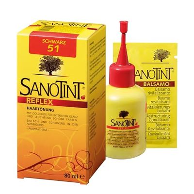 Sanotint - Reflex Coloration capillaire n° 51 « Noir » - 1 x 80 ml - Avec millet doré et extraits d'herbes