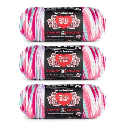 Red Heart All in One Granny Square Soft White - Pink Punch Yarn - 3 Pack of 250g/8.8oz - 100% Acrylic - 4 Worsted (Medium) - 381m/417Yards - for Knitting, Crochet and Amigurumi