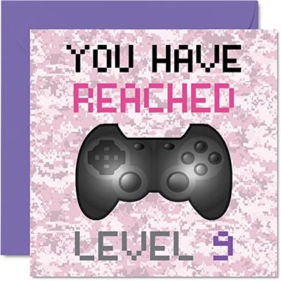 9th Gamer Birthday Card - You Have Reached Level 9 - Girls Birthday Cards, Kids Games Age 9 Greeting Cards, Video Game Gaming Daughter Son Niece Niece Sister 145mm