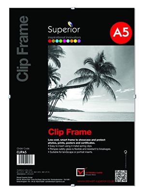 Seco - Marco de clip para fotos y pósteres, formato horizontal o vertical, cristal de seguridad de plexiglás, A5