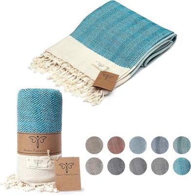 SMYRNA TURKISH COTTON Coperta a spina di pesce in 100% cotone | Grande coperta indossabile 127 x 152 cm | Made in Turchia | Lavabile in lavatrice | Telo da bagno e tappeto da picnic di alta qualità
