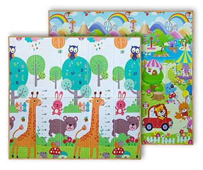 Milly Mally PLAY schuimrubberen mat, kruipdeken, inklapbaar, speelmat voor kinderen, dubbelzijdig, 197 x 177 x 1 cm, XPE-materiaal, waterdicht, niet giftig, anti-allergisch, antislip giraffe T1