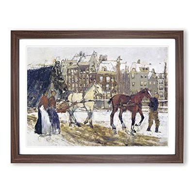 George Hendrik Breitner Horses in Amsterdam Classic Painting Framed Wall Art Print, Ready to Hang Picture for Living Room Bedroom Home Office Décor, Walnut A3 (46 x 34 cm)