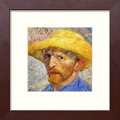 Lumartos, Vintage Van Gogh Self Portrait Straw Hat Contemporary Home Decor Wall Art Print, Mahogany, 10X10