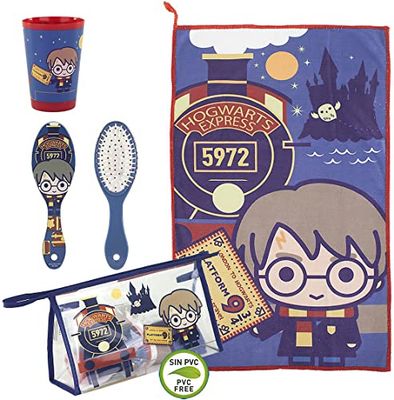 Warner Bros Harry Potter 3-delige kleuterset: handdoek, borstel en beker in PVC-GRATIS beautycase