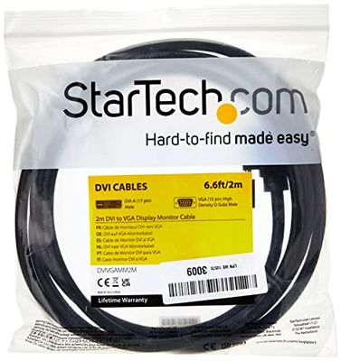 StarTech.com Cable de 2m de DVI-A a VGA Macho a Macho - Analógico Análogo Adaptador de Monitor Pantalla - 1x DVI-A Macho - 1x HD15 Macho