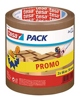 tesa Pack® – Universal Adhesive Tape for Packing, Sealing and Packaging – Made of PP – Tear and UV Resistant – 2 x 66 m x 50 mm – Brown