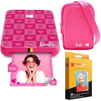 KODAK x Barbie Step Slim Imprimante Photo Mobile Instantanée sans Fil Barbie Starter Bundle (Style Iconique) + Étui Deluxe Barbie + Papier Zink (20 Feuilles)