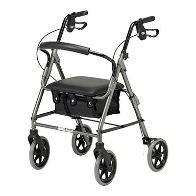 Days Lightweight Folding Four Wheel Rollator, Mobility Walker with Padded Seat, Lockable Brakes and Carry Bag, Limited Mobility Aid, For Elderly or Disabled, Quartz, Small