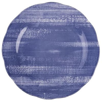 Lot de 6 assiettes plates en porcelaine, bord festonné, bleu, Versilia