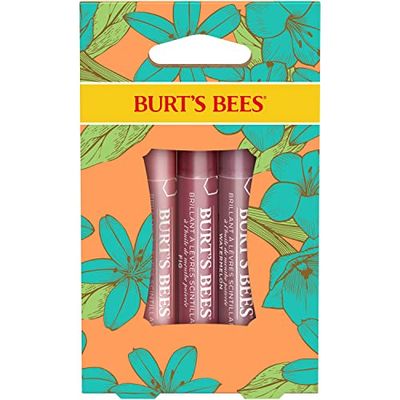 Burt's Bees Set regalo Colore Labbra 3 Lip Shimmers in tonalità Peonia, Rabarbaro e Fico, Petal Kisses, 3 x 2,6 g