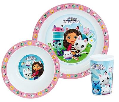 FUN HOUSE GABBY ET LA MAISON MAGIQUE ENSEMBLE REPAS INCLUANT 1 VERRE 220 ML, 1 ASSIETTE Ø 22 CM ET 1 BOL Ø 16 CM MICRO-ONDABLES POUR ENFANT