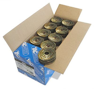 Tacwise 0997 Pregos em bobina plana sem acabamento tipo 2,1 x 45 mm, ponta diamante, haste anelada, inclinada a 16°, enrolada com fio, embalagem de 14,400