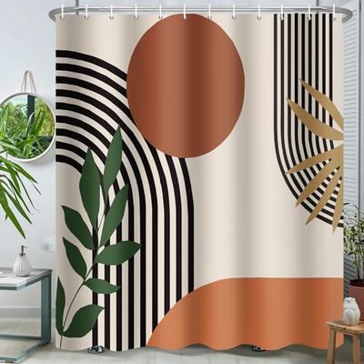ChloropLastid Boho Shower Curtain for Bathroom Mid Century Modern Bohemian Abstract Geometric Fabric Waterproof Bathroom Shower Curtains Set 72x72 Inch