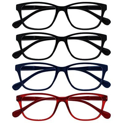 La Compañía Gafas De Lectura Negro Azul Marino Rojo Ligero Lectores Valor Pack 4 Hombres Mujeres Bisagras Resorte RRRR27-113Z +1,00