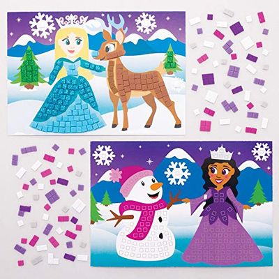 Baker Ross AT194 Snow Princess Mosaic Picture Kits-Pack of 4, Arts and Crafts for Kids, Assorted