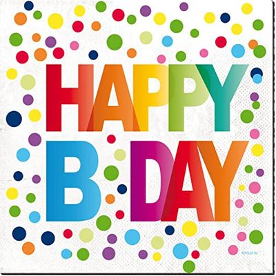 Folat - Serviettes Pointillés Happy Bday 33x33cm - 20 pièces