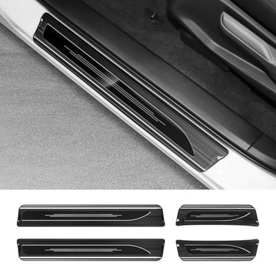 Bercicci Lot de 4 protections de seuil de porte compatibles avec Honda CRV 2022, 2021, 2020, 2019, 2018, 2017, accessoires en acier inoxydable pour pédale de portière avant et arrière de voiture (noir